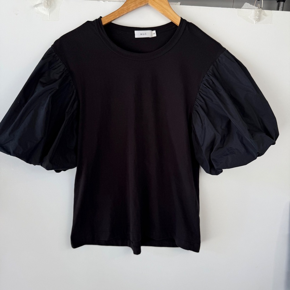 A.L.C. Cassandra Taffeta Top Puff Sleeve‎ Statement Blouse Tee XS